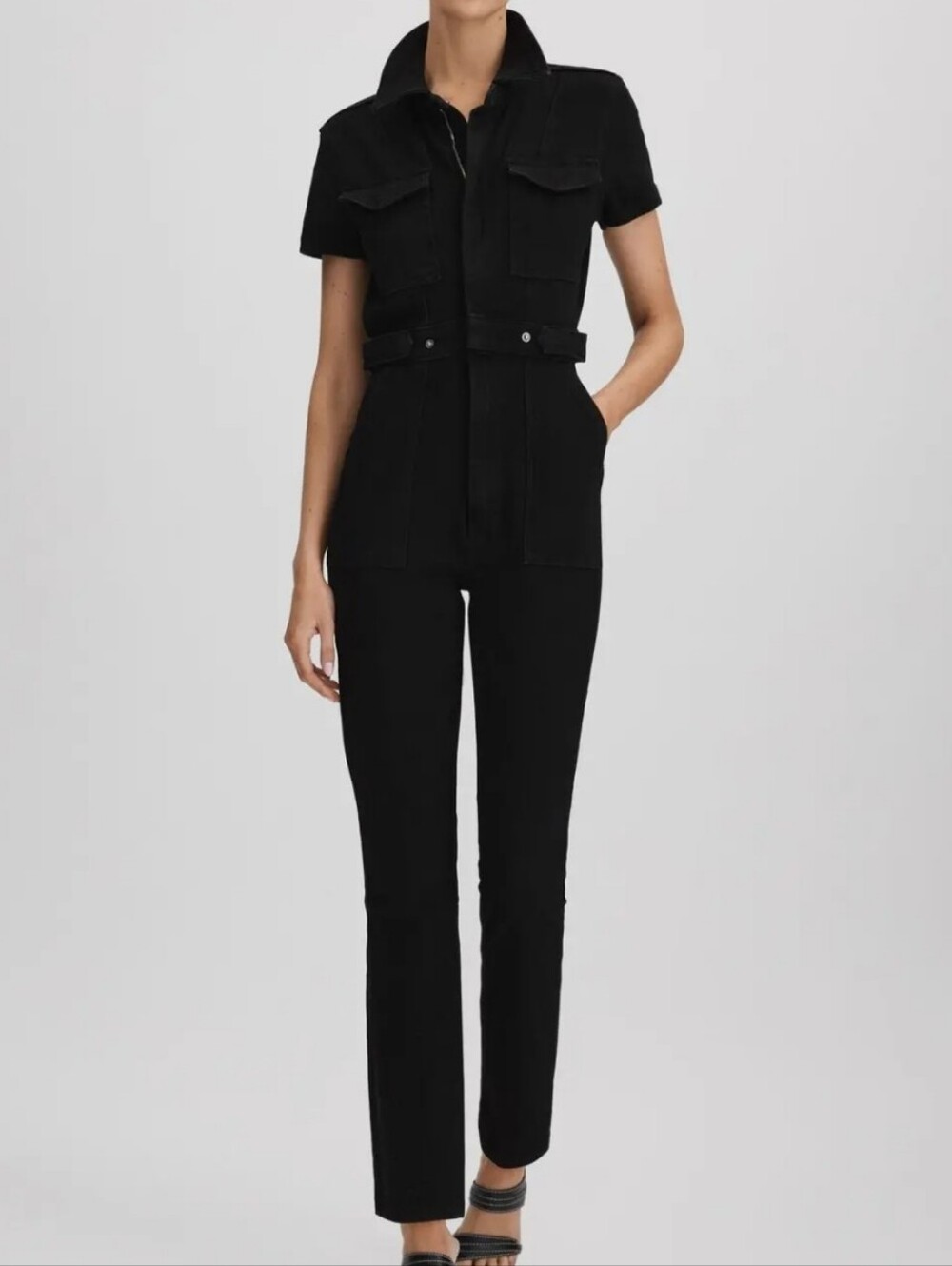 Good American Black Short-Sleeve Utility Jumpsuit